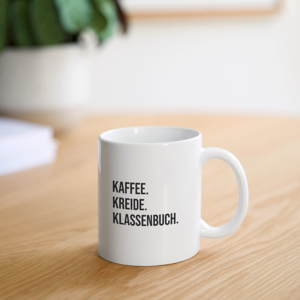 Kaffee. Kreide. Klassenbuch - Tasse - Weiß