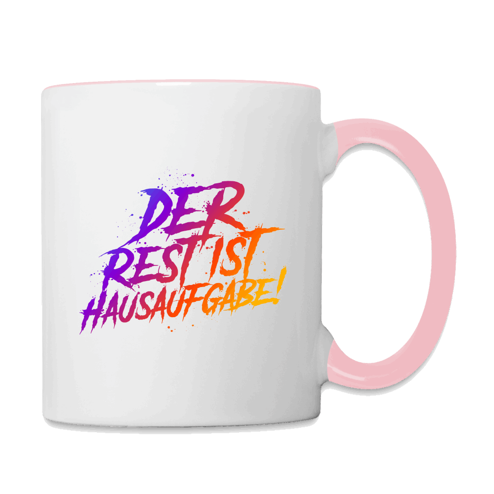 Der Rest ist Hausaufgabe - Tasse zweifarbig - Weiß/Pink