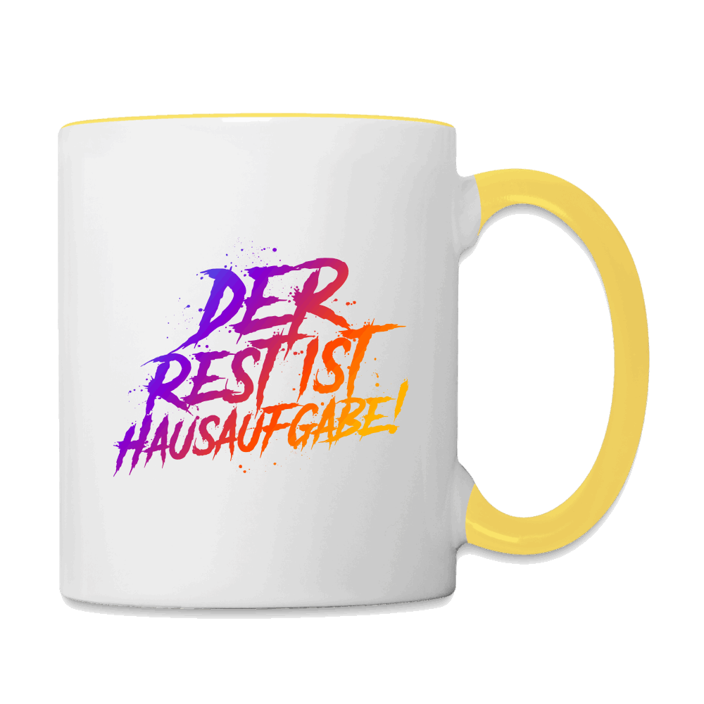Der Rest ist Hausaufgabe - Tasse zweifarbig - Weiß/Gelb