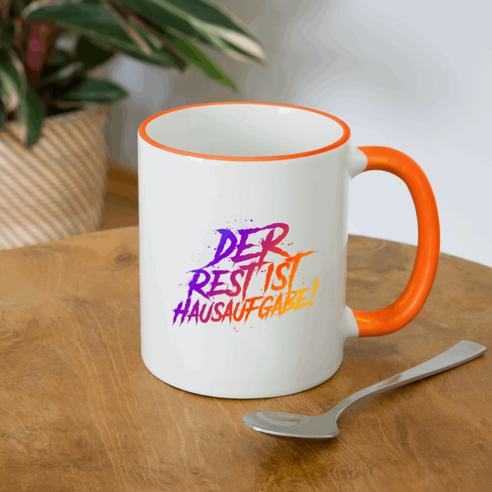 Der Rest ist Hausaufgabe - Tasse zweifarbig - Weiß/Orange