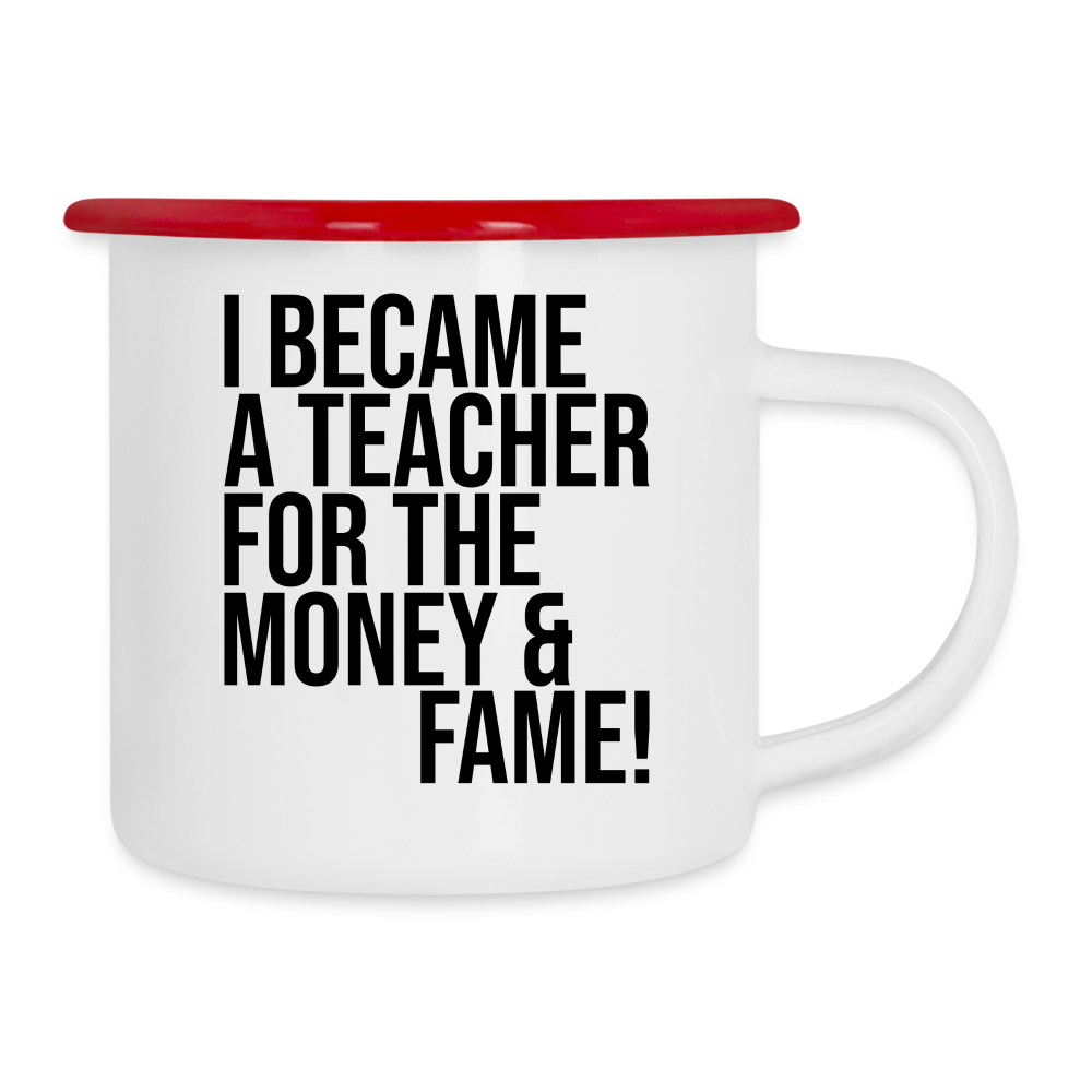 Money & Fame - Emaille-Tasse - Weiß/Rot