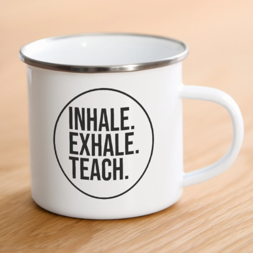 Inhale. Exhale. Teach. - Emaille-Tasse - Weiß