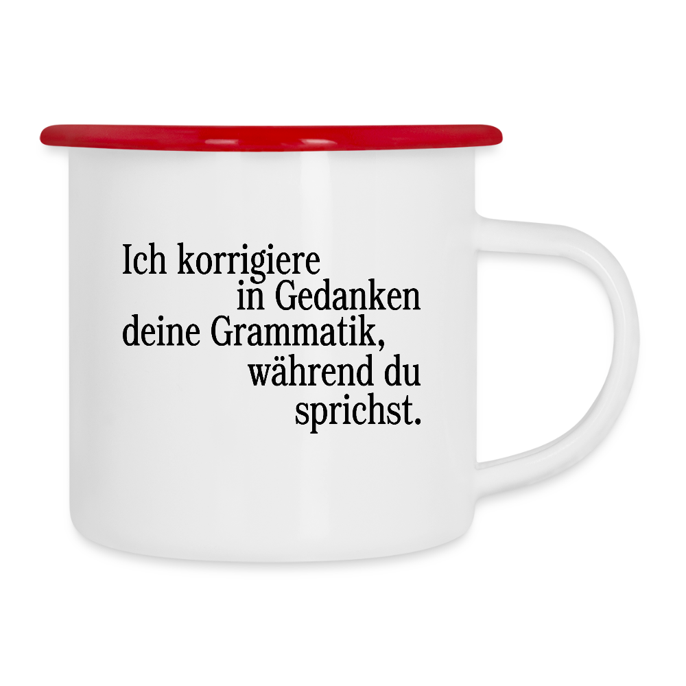 Grammatik - Emaille-Tasse - Weiß/Rot