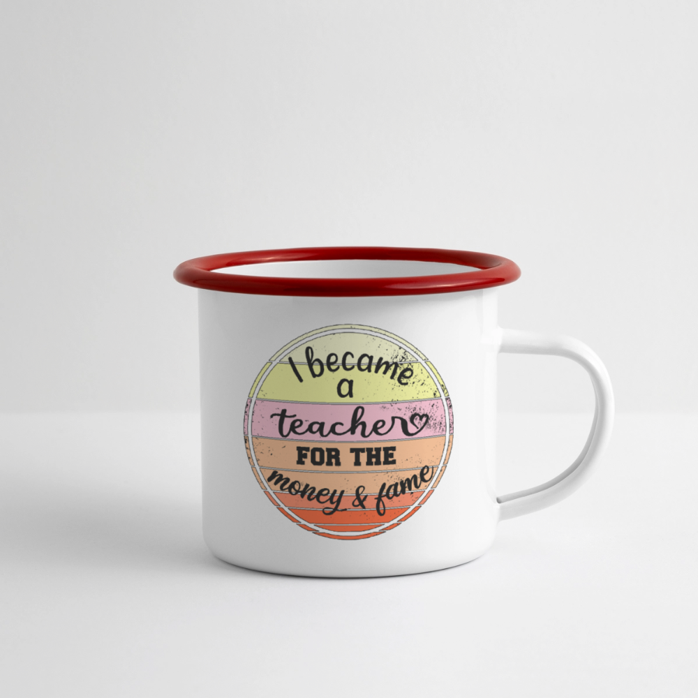 Money & Fame - Emaille-Tasse - Weiß/Rot