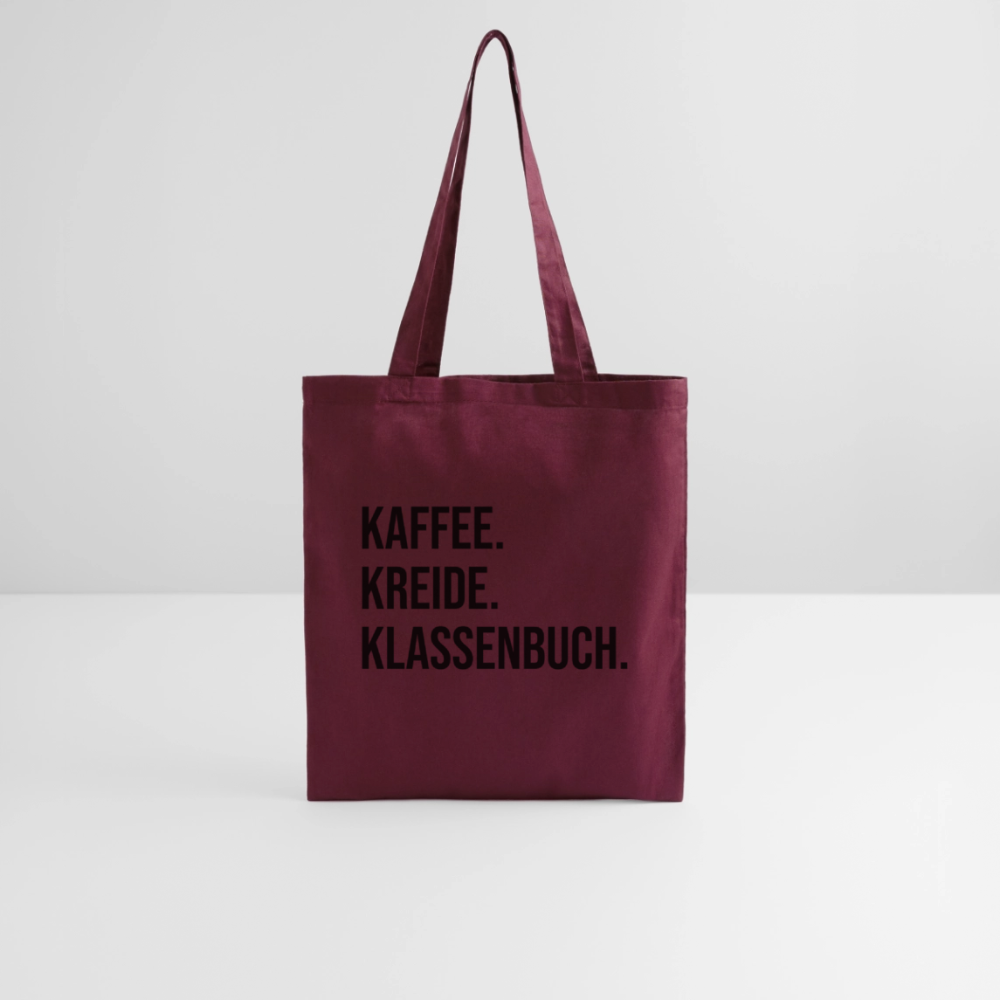 Kaffee. Kreide. Klassenbuch - Stoffbeutel - Burgunderrot