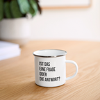 Frage oder Antwort - Emaille-Tasse - Weiß