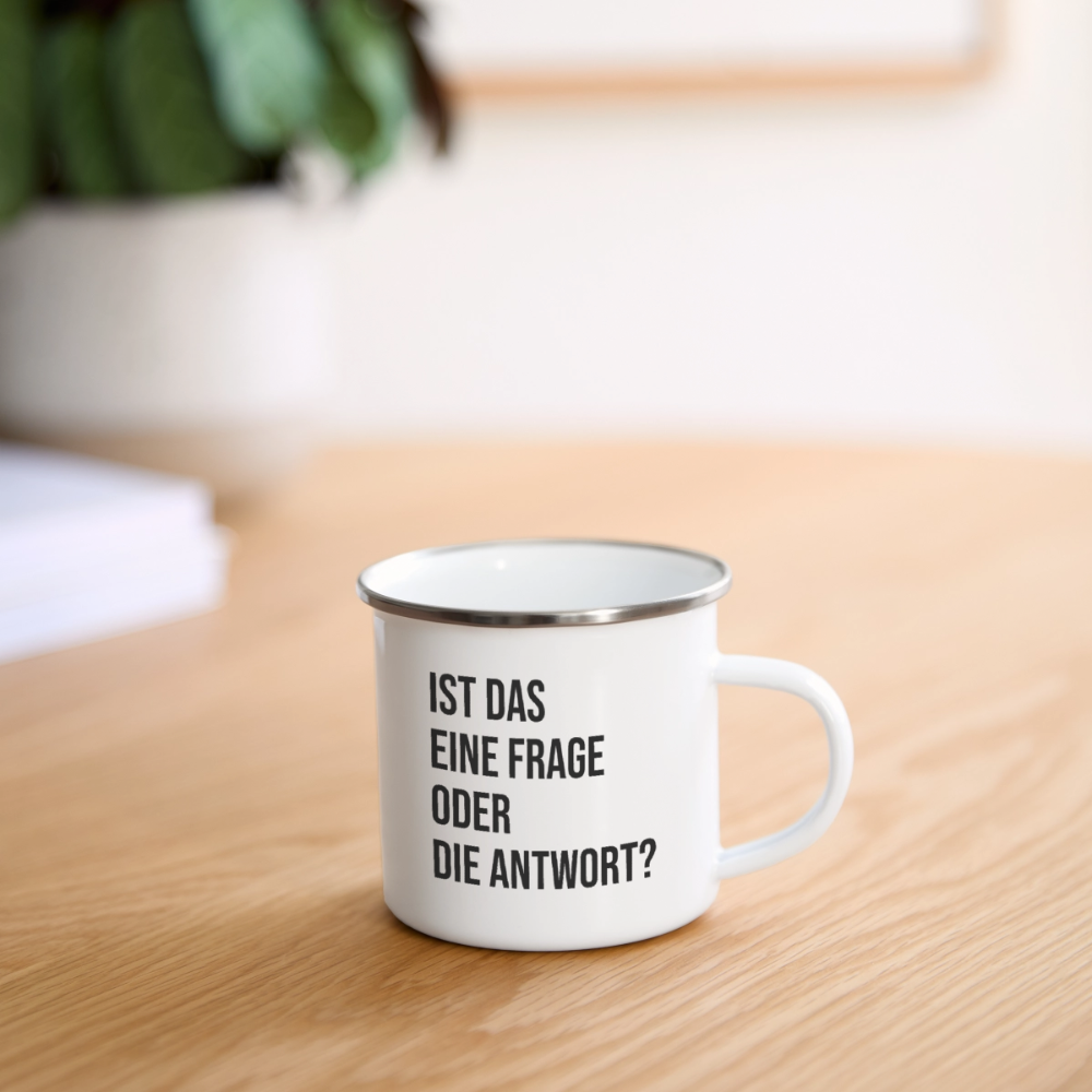 Frage oder Antwort - Emaille-Tasse - Weiß