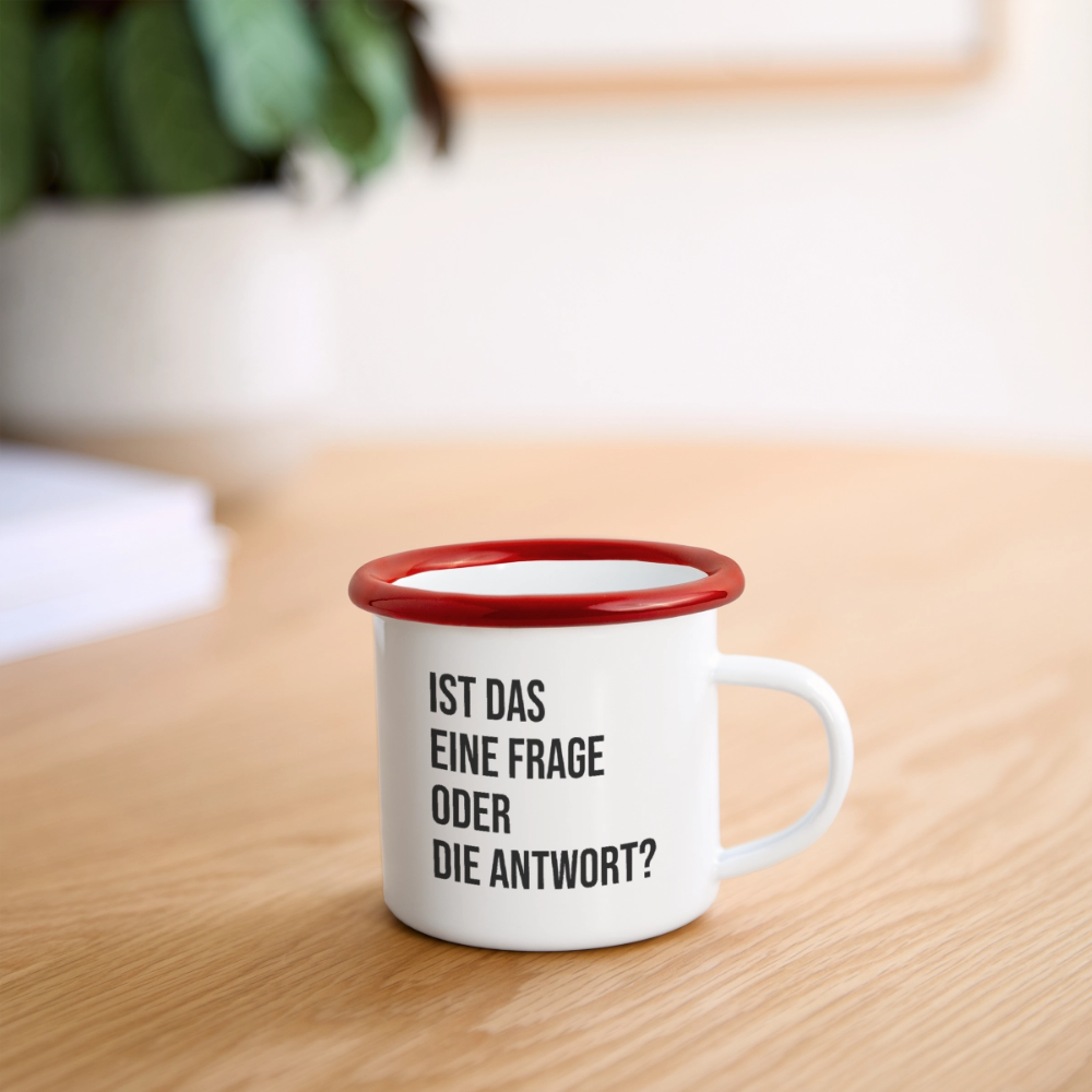 Frage oder Antwort - Emaille-Tasse - Weiß/Rot