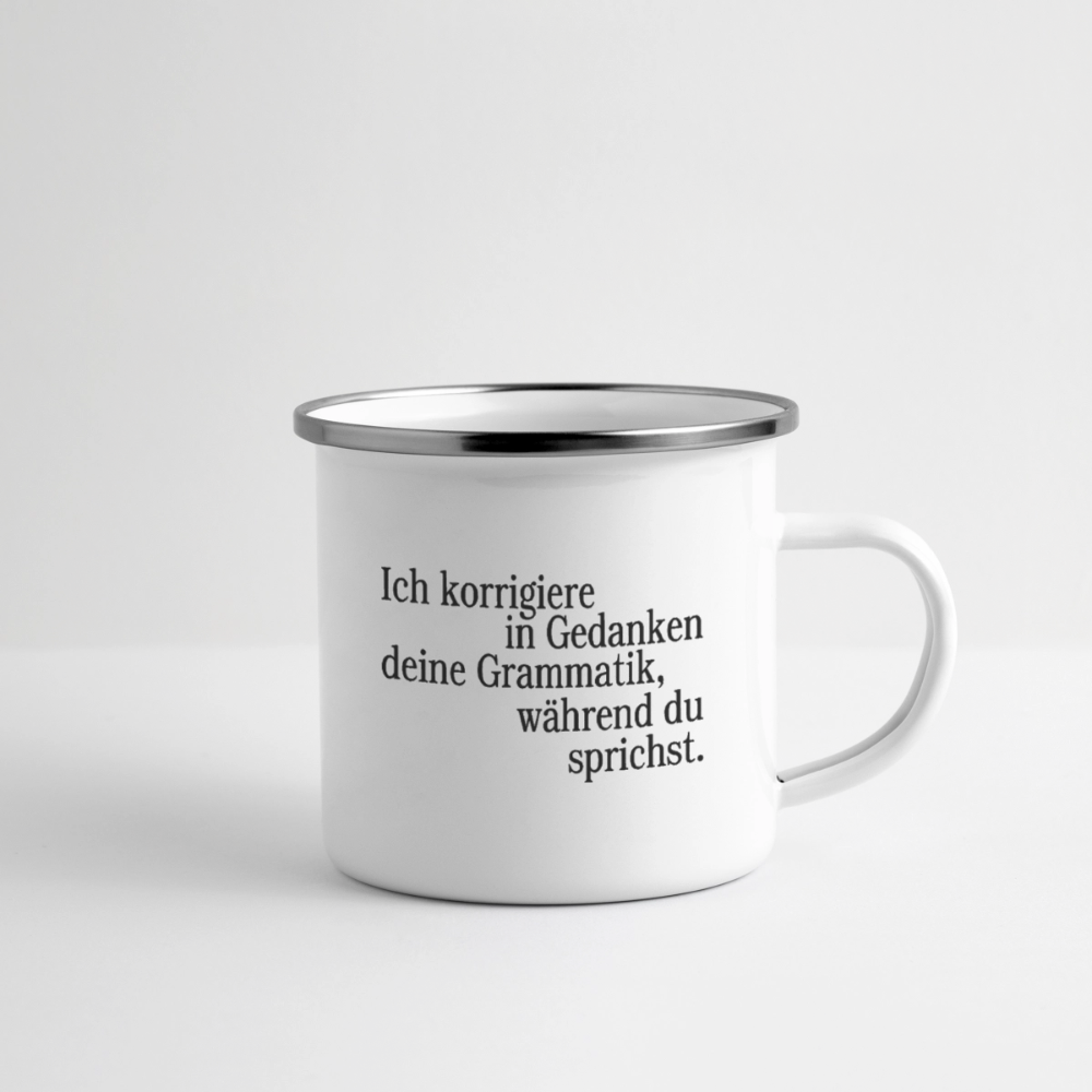 Grammatik - Emaille-Tasse - Weiß