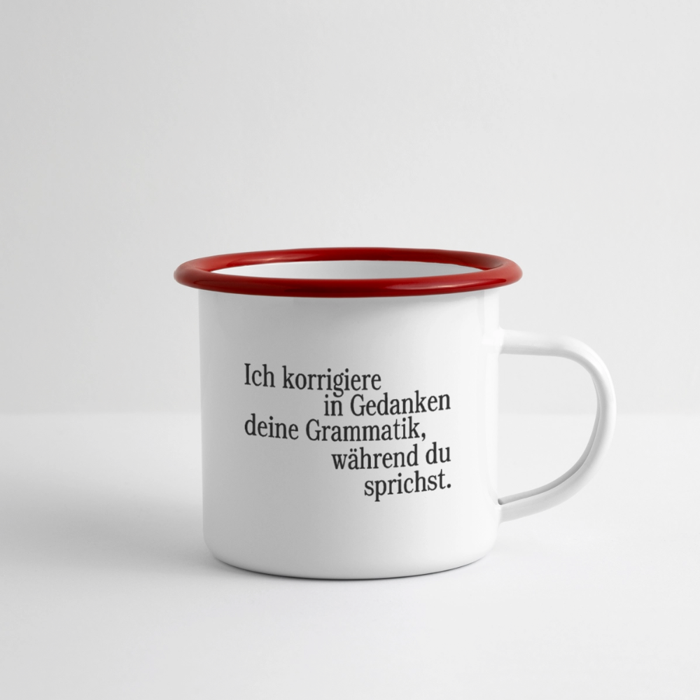 Grammatik - Emaille-Tasse - Weiß/Rot