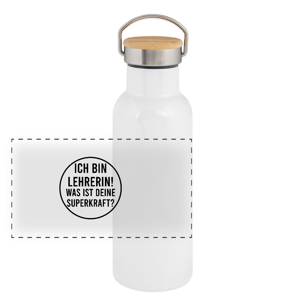 Lehrerin Superkraft - Thermosflasche mit Bambusdecke - Weiß
