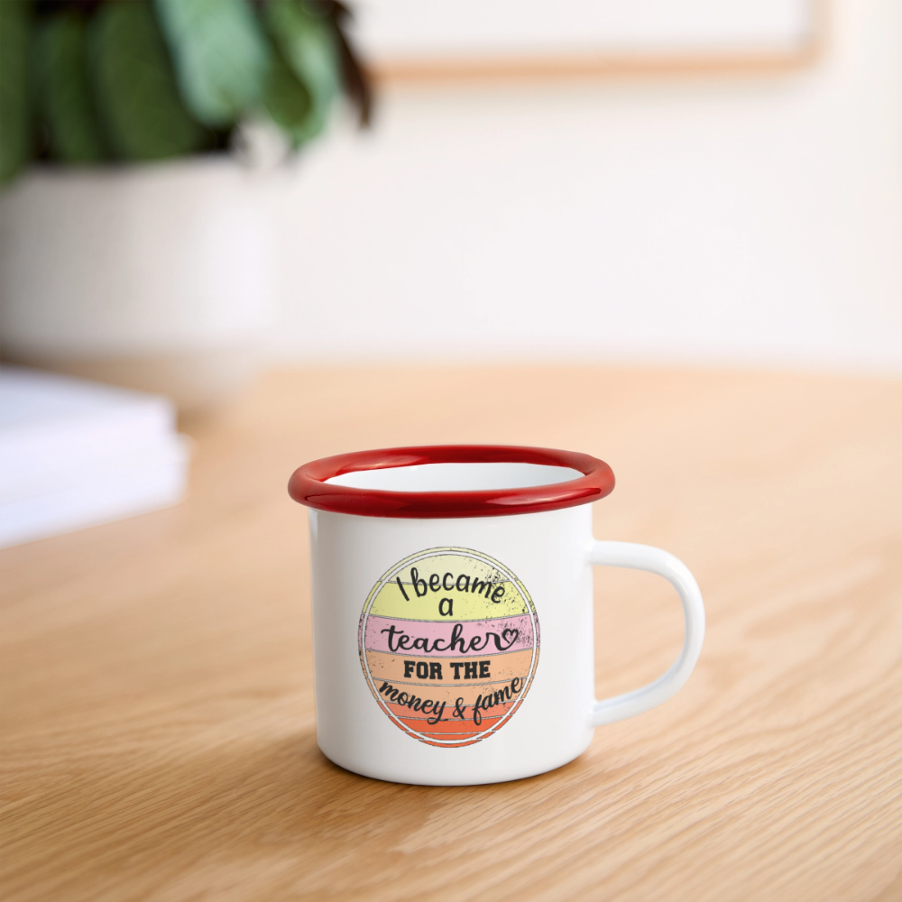 Money & Fame - Emaille-Tasse - Weiß/Rot