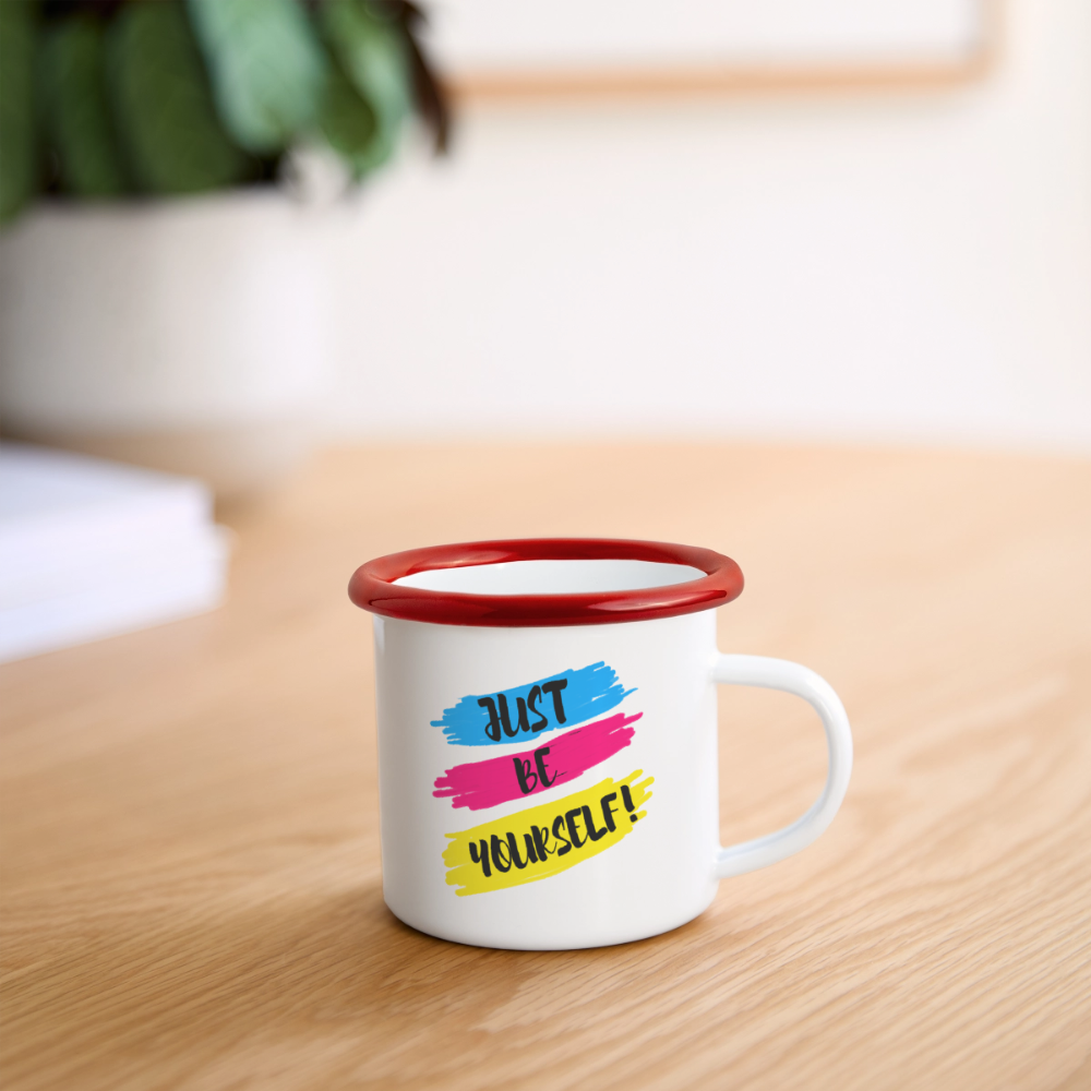 Just be yourself - Emaille-Tasse - Weiß/Rot