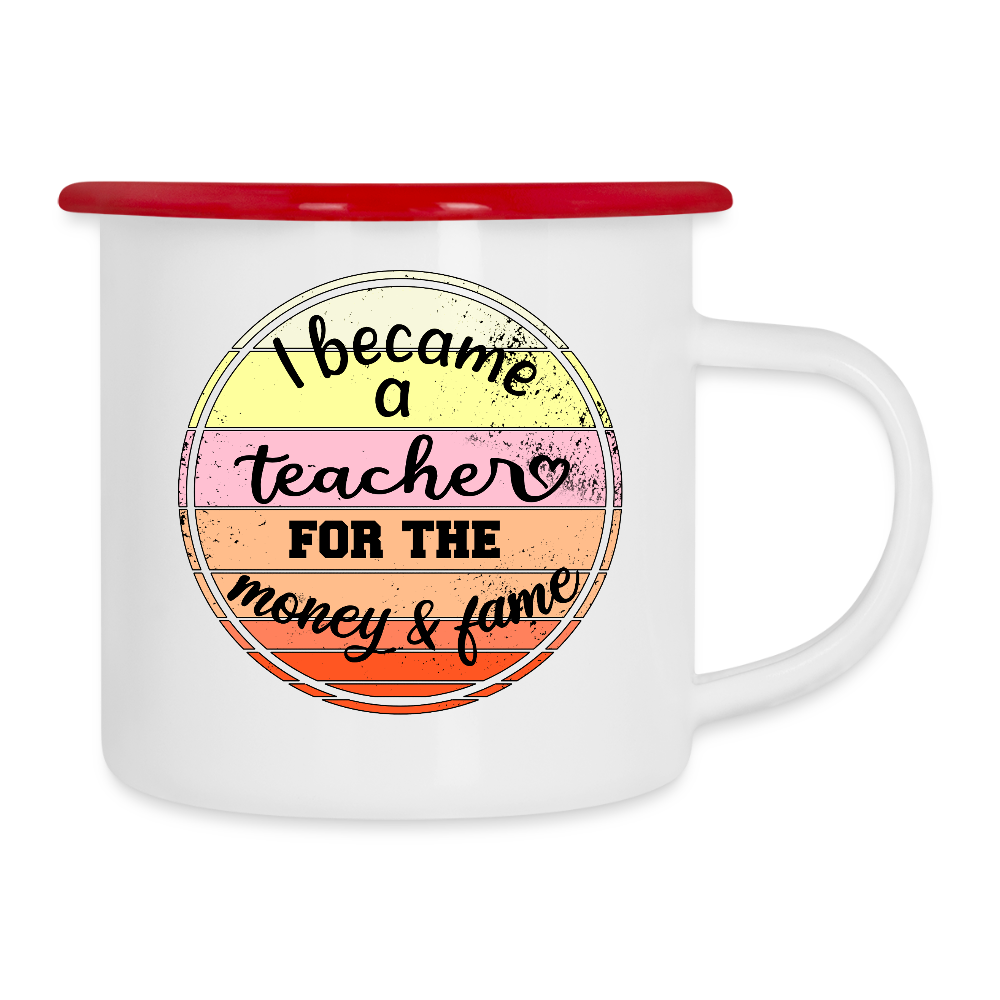 Money & Fame - Emaille-Tasse - Weiß/Rot