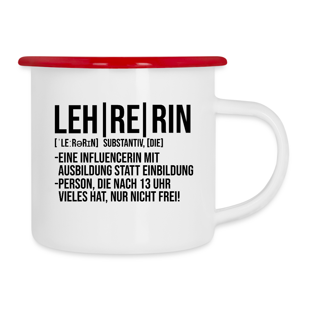 Leh-Re-Rin - Emaille-Tasse - Weiß/Rot