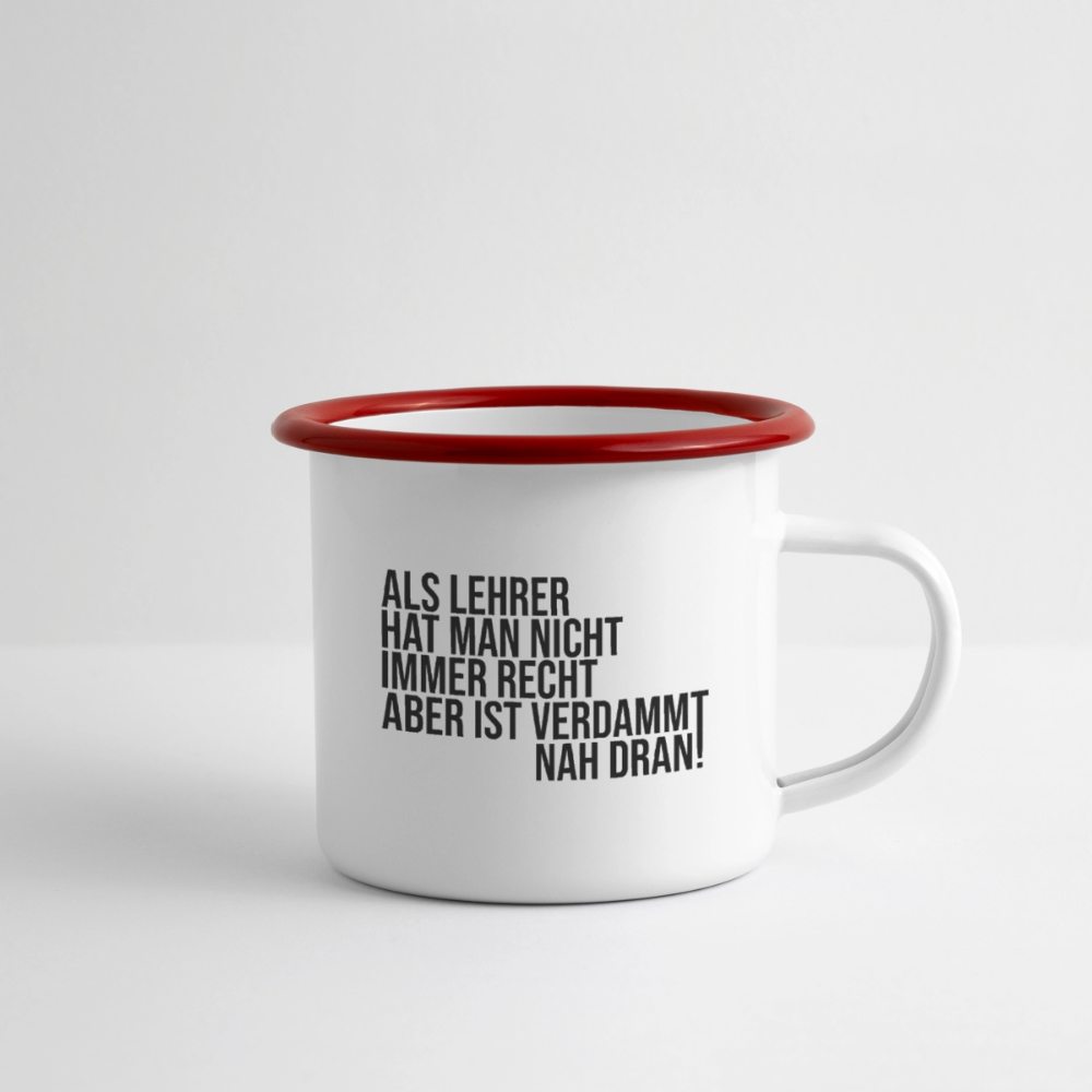 Nah dran! - Emaille-Tasse - Weiß/Rot