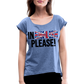 In english please - Frauen T-Shirt mit gerollten Ärmeln - Denim meliert