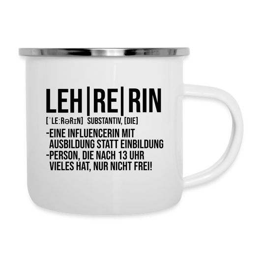 Leh-re-rin - Emaille-Tasse - weiß